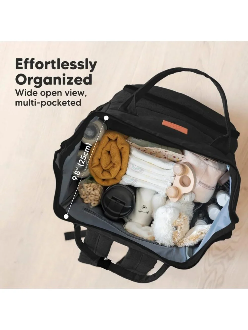 Trendy Black Waterproof Baby Diaper Backpack | Large Multi-Function Travel Bag